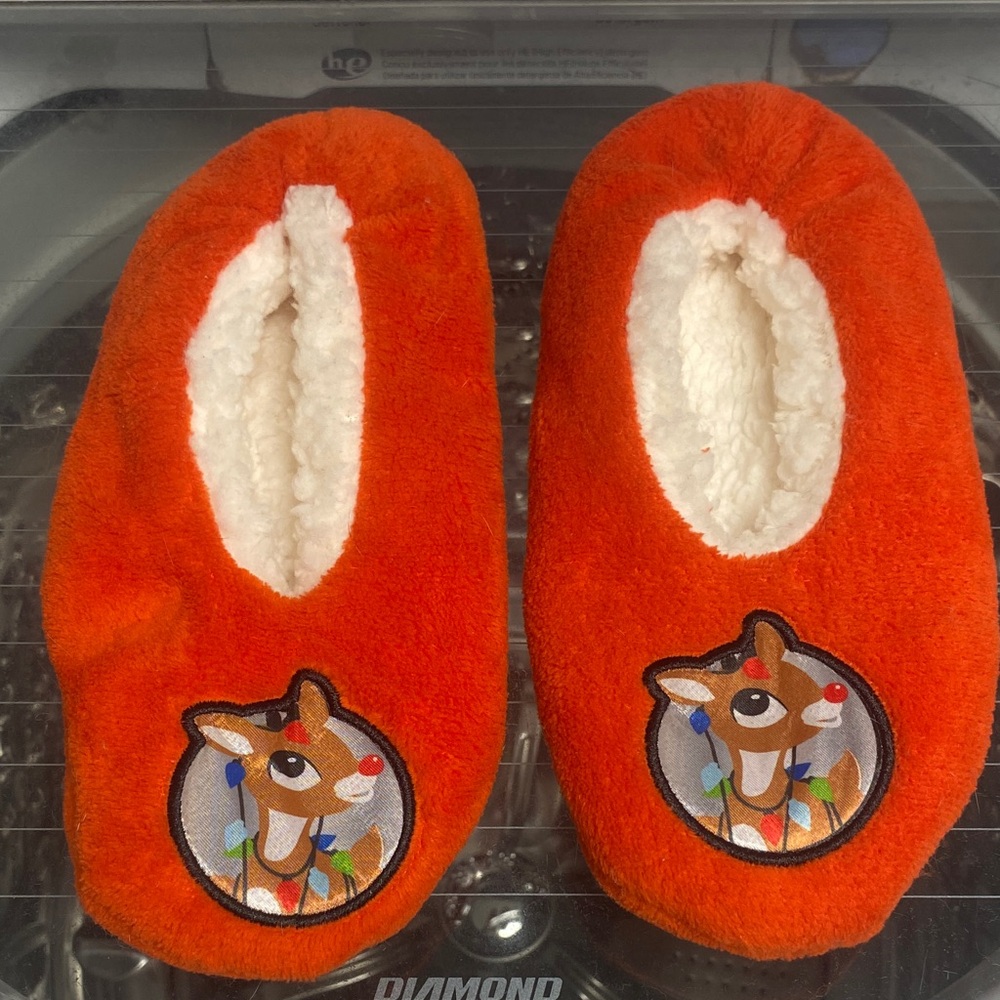 Cozy Orange Reindeer Kids Slippers